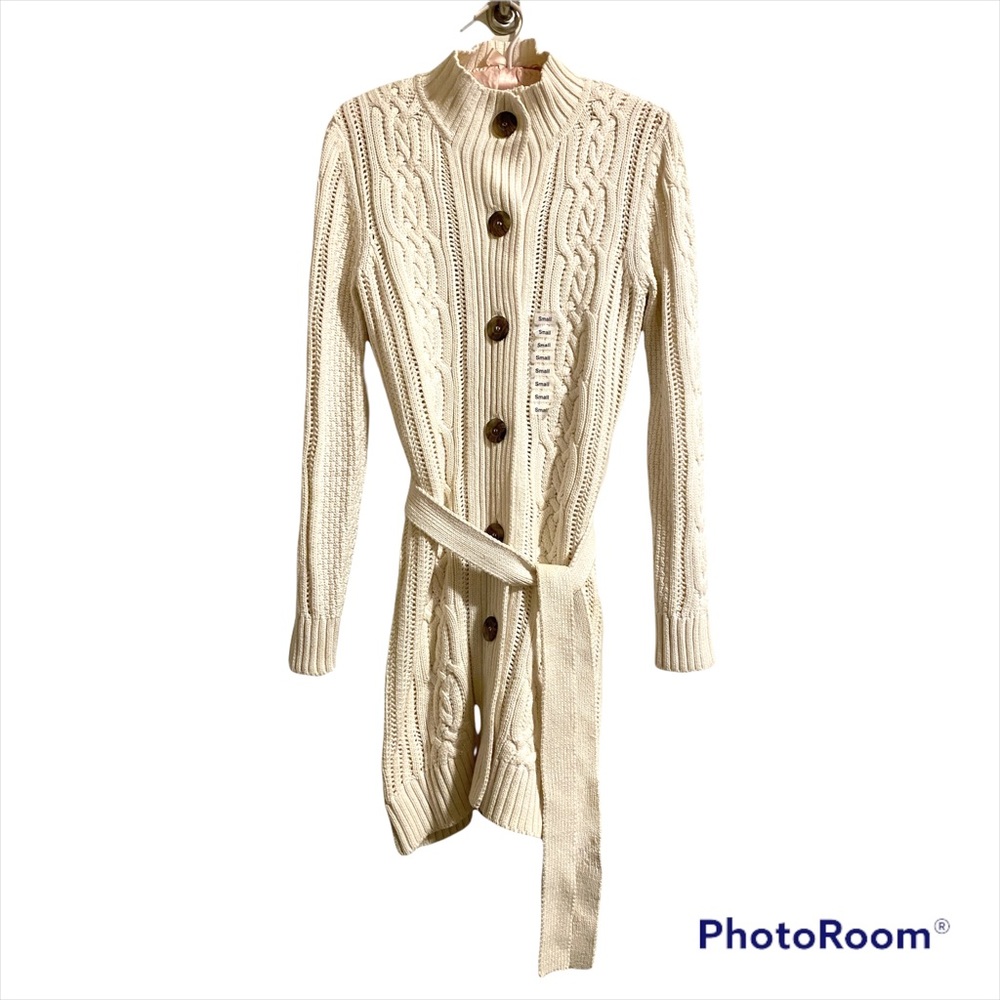Charter Club Cable Knit Cardigan Sweater with Buttons and Sash